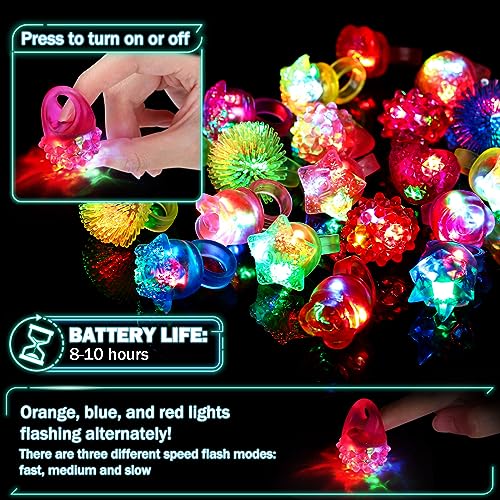 Encham 24 Stück Blinkender Ring Mädchen Bunt Leuchtringe LED Ring Licht Finger Spielzeug LED-Gummiringe Partysdeko