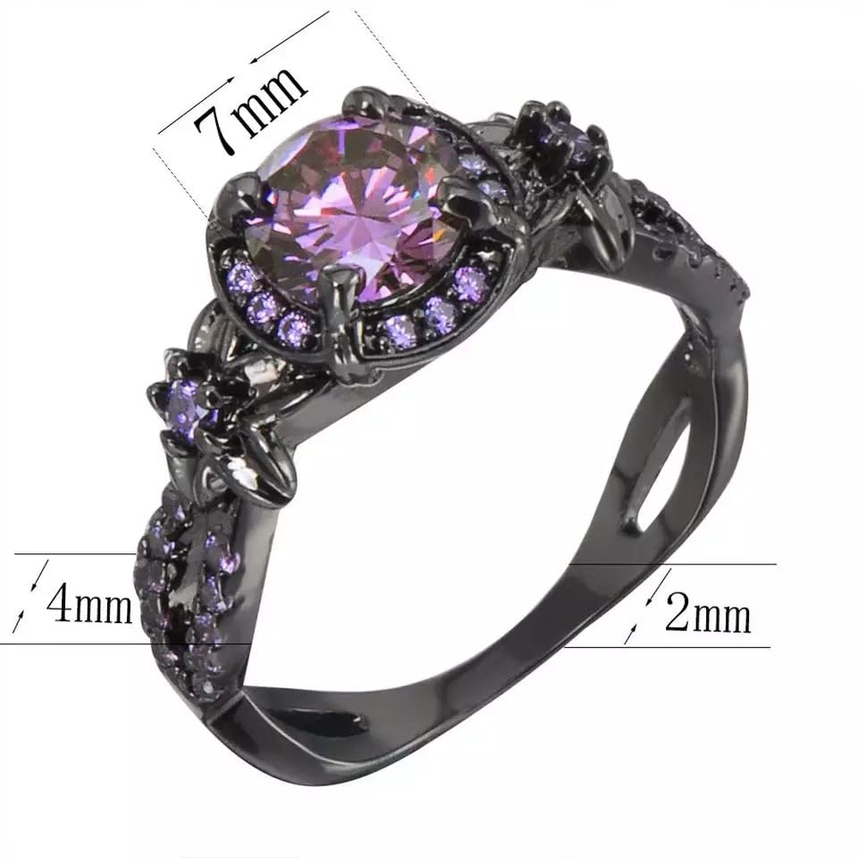 Gothic Black Rings Purple Red Crystal Zircon Diamond Wedding Engagement Ring Size 5-104