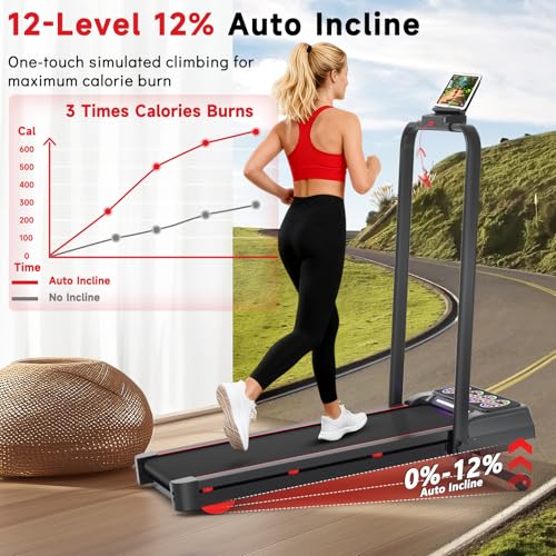 Image of Walking Pad Treadmill with Incline and Handle Bar, 7.5MPH Under Desk Foldable Treadmill for Home Office with Remote Control