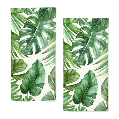 Qiuhuang MJ042907 Palm Leaves Tropical Hand Towels Set Of 2 Highly Absorbent Breathable Floral Bathroom Hand Towels Tropical Kitchen Towels cover