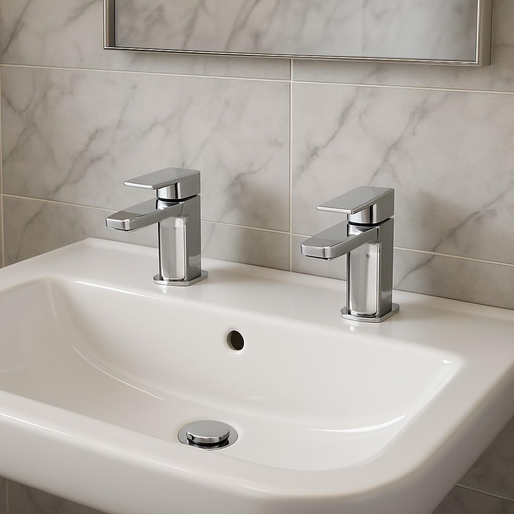 Mura Chrome Basin Taps (Pair) Hot and Cold | Polished Chrome Finish | Hot and Cold | Basin Taps |