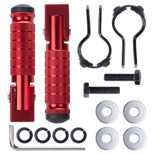 Image of Universal 8mm Foot Pegs 90 Degree Foldable Motorcycle Footpegs CNC Anti-Skid Footrest compatible with Honda Yamaha Aprilia Suzuki Electric Car Motorbike Mini Bike Dirt Pit Bike Passenger Pedal (RED)