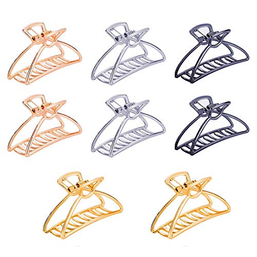 MIAO YUAN 3" Metal Hair Claws Hair Clips Hair Catchs Barrettes Jaw Clamps Half Bun Hairpins Set of 8 for Thick and Normal Hair (Gold, Silver, Rose Gold, Gun-Black, Each Color 2Pcs)