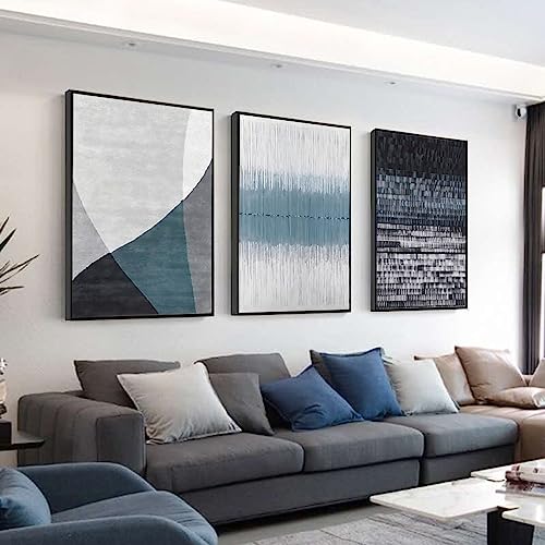 ARTKN Modern Navy Blue Wall Art Set of 3 Abstract