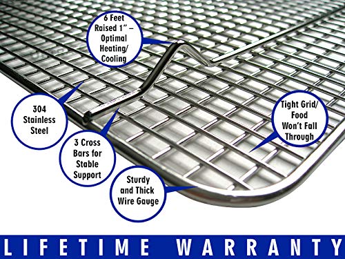 Ultra Cuisine 100% Stainless Steel Cooling and Baking Rack fits Jelly Roll Sheet Pan - Cool Cookies, Cake, Bread, Pie - Oven Safe Wire Grid for Roasting, Cooking, Grilling, BBQ, Smoking (10" x 14.75")