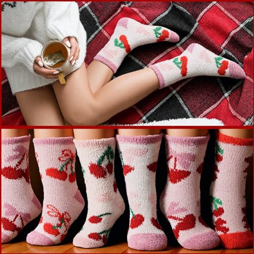 Image of Skicuff 6 Pairs Women Fuzzy Socks Bulk Slipper Warm Sleeping Crew Socks for Women Men Microfiber Soft Holiday Teacher Gifts