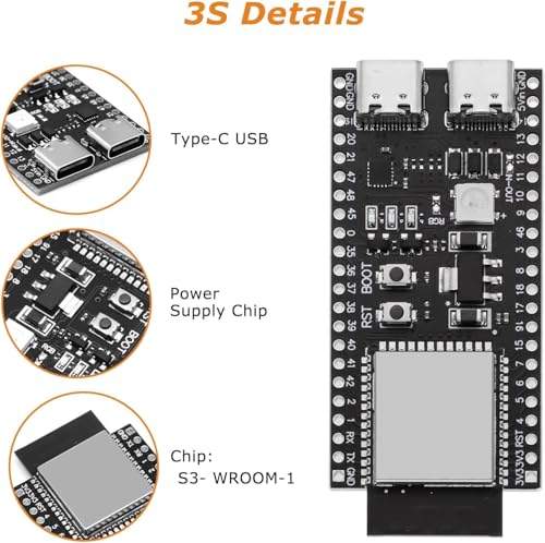 Image of ESP32 ESP32-S3 Development Board AYWHP ESP32 S3 ESP32-S3-DevKitC Module with WROOM-1-N16R8 Low Power MCU with Dual-Mode Wi-Fi and Bluetooth Type-C Connector Compatible with Arduino