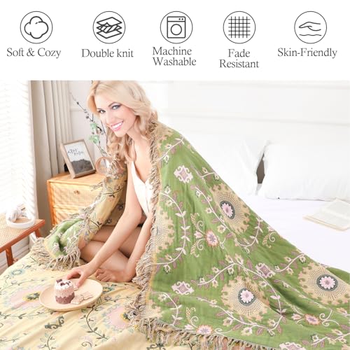 Snylcce Double-sided Bohemian Large Throw Blanket, 100% Organic Cotton Handwoven Bed & Sofa Throw - Image 2