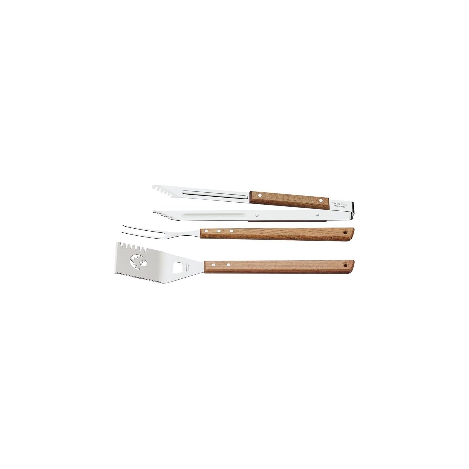 Tramontina Juego de Útiles para Barbacoa en Acero Inoxidable y Mangos de Madera Natural 3 Piezas