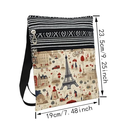 Vintage Eiffel Tower Messenger Bag Small Ethnic Pattern Printed Adjustable Strap Crossbody Zipper Bag Vintage Eiffel Tower Phone Bag Wallet Cute Shoulder Handbag for Women2