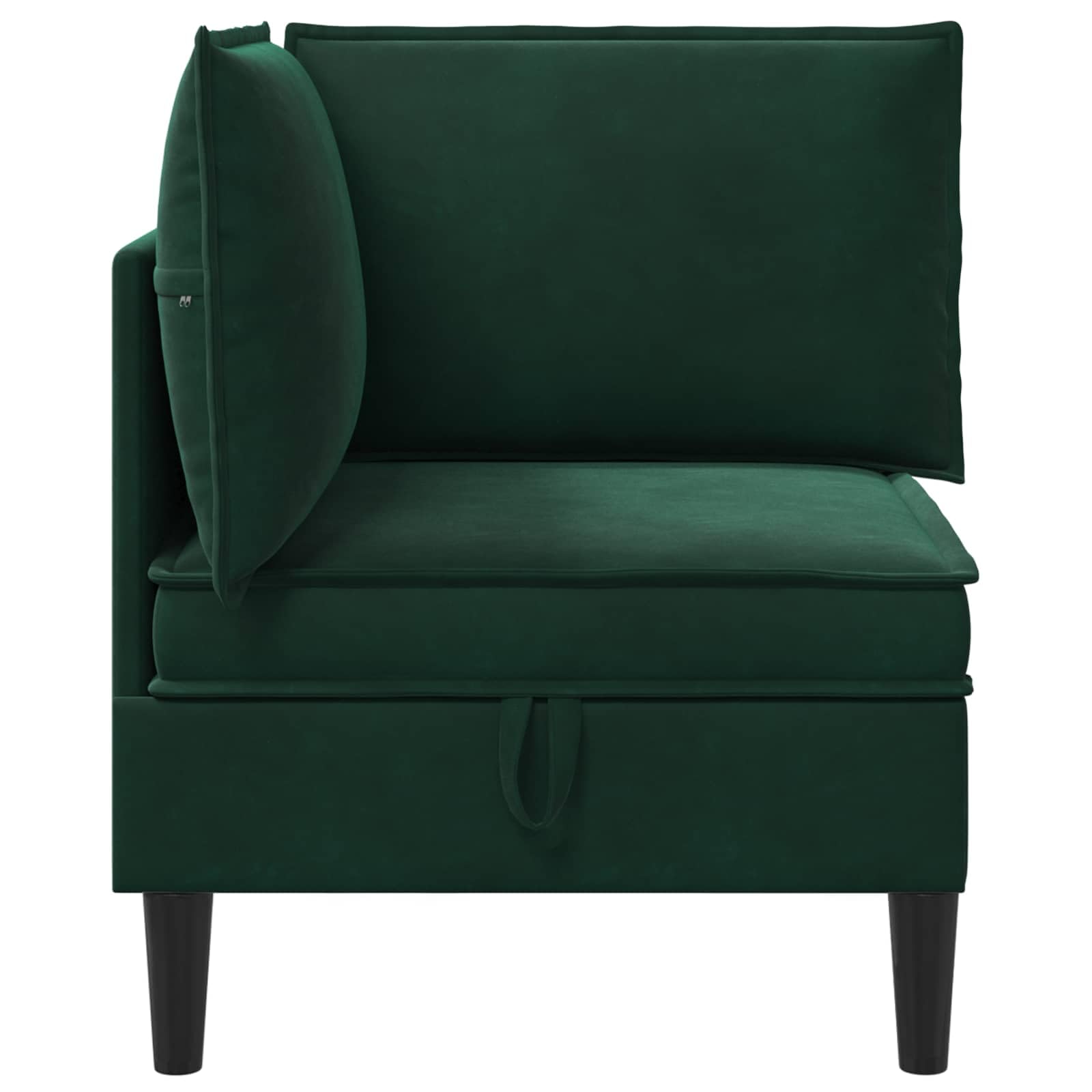 Divano angolare con vano portaoggetti, in velluto verde scuro, moderno, 70 x 70 x 82 cm, poltrona imbottita con vano portaoggetti, per soggiorno, divano singolo in velluto, cuscino incluso