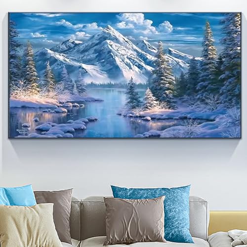 YALKIN 5D Diamond Painting, DIY Diamond Painting Set Diamond Painting Pictures DIY Embroidery Painting Kits for Home Wall and Entrance Decorations 15.7X 27.6inch (Snow Forest) - Image 2
