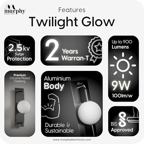 Image of Murphy Twilight Glow 9W Wall Light Pack of 2 | 3-in-1 Color Changing LED (Warm White /Cool White /Natural White) with 2-Year Warranty | Modern Premium Lamp