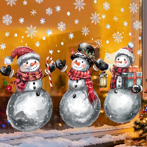 Natonhi 3 Sheets Christmas Window Clings, Extra Large Rustic Snowman Decor