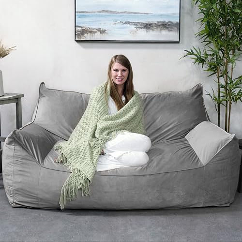 Foamma Bean Bag Sofa Chair, Gray - Bean Bag Chair with Armrests, Bean Bag Couch with High-Density Foam, Reading Chair, Lounge Chair for Bedroom, Large Bean Bag Chairs for Adults - 40