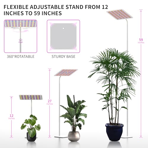 Image of BESTVA 48W Grow Lights for Indoor Plants with Stand, Full Spectrum LED Plant Light for Indoor Plants,12-59 Inches Height Adjustable Growing Lamp with Auto On /Off Timer 4H /8H /12H, 4 Dimmable Brightness