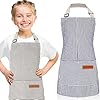 Jiuguva 2 Pack Kids Apron Adjustable Chef Apron Cotton Toddler Stripe Apron Cooking Aprons with 2 Pockets for Children Baking(Blue, Brown) Jiuguva 2 Pack Kids Apron Adjustable Chef Apron Cotton Toddler Stripe Apron Cooking Aprons with 2 Pockets for Children Baking(Blue, Brown)