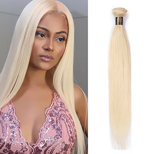 100% Human Hair Extensions Straight Brazilian Remy Hair Weave 613 Platinum Blonde Hair Bundle 100gram (24inch, #613)