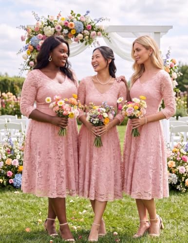 Image of Dressystar Long Sleeves Lace A Line Formal Wedding Guest Dresses