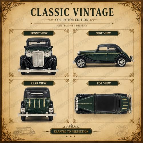 Image of 1:36 Scale Vintage Die Cast Car Model Pull Back Action Open Door Metal Toy Classic Retro Sedan Collectible Vehicle for Kids Adults Display Decor Birthday Gift