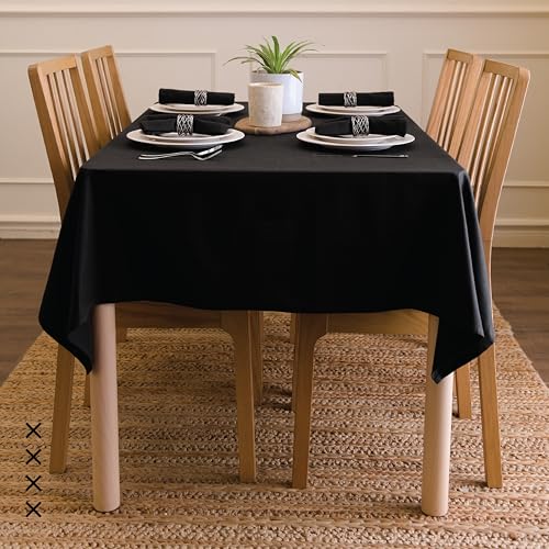 Image of Encasa XO Dining Table Cover Cloth for 4 to 6 Seater | 140x180 cm Cotton Canvas Rectangular Table Cloth | Machine Washable Tablecloth for Indoor & Outdoor Use - Jet Black Solid Color