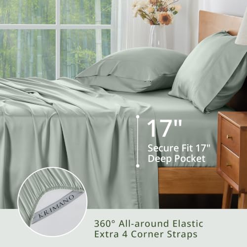 Image of King Size Sheet Set, Viscose Bamboo Sheets for Bed Set 4pcs, 100% Viscose Derived from Bamboo, Hotel Luxury Silky & Cooling for Hot Sleepers, Deep Pocket Up to 17 inch, Sea Glass