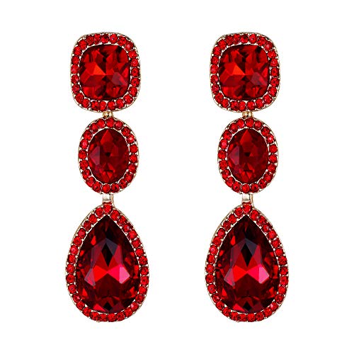 Catálogo para Comprar On-line Aretes de Cristal Cortado los mejores 5. 48 EVER FAITH Mujer Cristal Maravilloso Fiesta Cuadrado Oval Lágrima Gota de Agua Colgante Aretes Pendientes Rojo Tono Dorado