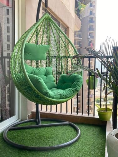 Image of Single Seater Swing Chair with Stand and Cushion Hammock Swing for Adult Outdoor Indoor Garden Living Room Balcony Hanging Chair (Green)