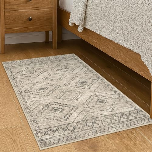 KILOCOCO Boho Entryway Rug 2x3 Printed Small Area Rug Indoor Door Mat Machine Washable Kitchen Rugs Super Soft Non Slip Throw Rugs for Entrance Geometric Laundry Room, Beige/Gray/Green