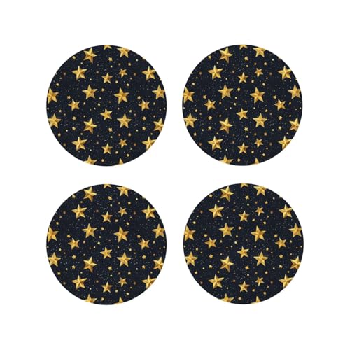 Set di 4 sottobicchieri con stampa di stelle dorate luminose, sottobicchieri per protezione da tavolo, adatti per tipi di tazze, sottobicchieri divertenti per soggiorno, decorazione per la casa