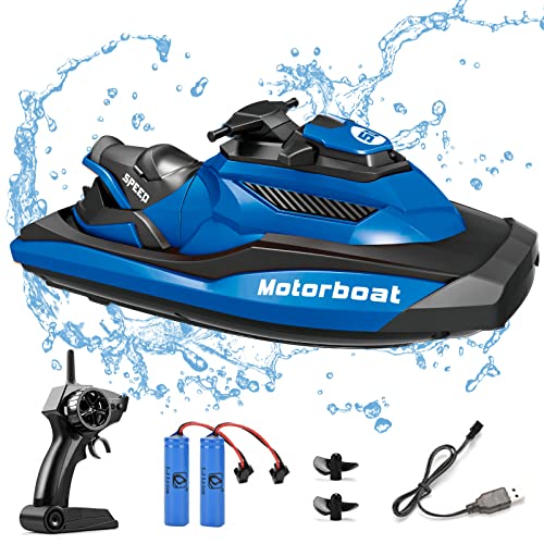 OBEST 2,4GHz Ferngesteuertes Boot, RC-Rennboot mit 2 Wiederaufladbaren Batterien, Wasserdichtem und Automatischem Niederdruckalarm, Geeignet f¨¹r Kinder und Erwachsene