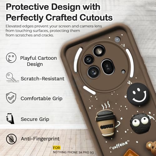 Image of AESTMO Back Case Cover for Nothing Phone 3A Pro 5G | Cute Fun Cartoon 3D Ball | Coffee Silicone Case | Full Body Protection | Camera Protection Back Cover for Nothing Phone 3A Pro 5G (Brown)