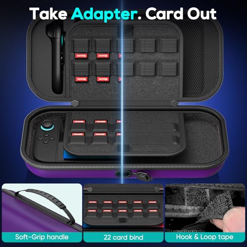 Image of Auarte [Charge inside Carrying Case for Nintendo Switch 2 2025 / Switch OLED / Switch with Adapter and for Joy Cons Storage, Travel Cases for Switch 2 Console with 22 Game Card Storage (Purple)