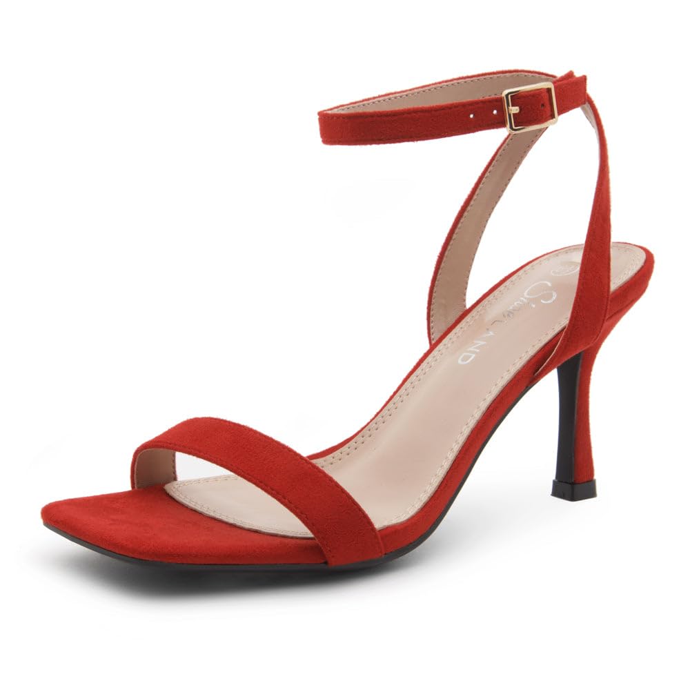 Shoe Land Women’s High Heel Sandals | Strappy Slingback Heels with Square Open Toe | Ankle Strap Dressy Stilettos for Wedding, Party & Evening Events