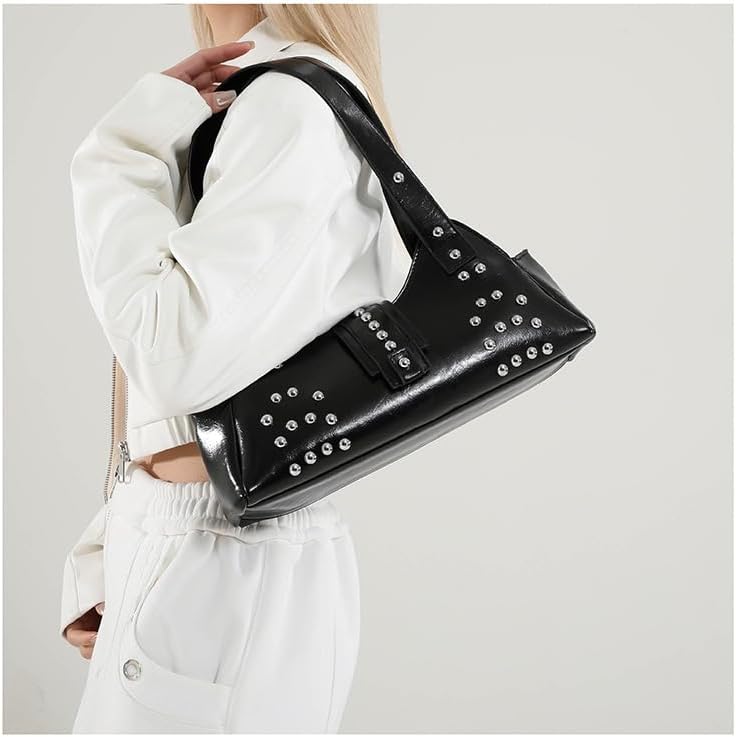 Studded Purse Shoulder Bags for Women, Designer Trendy Retro Y2K Purses Studs Underarm Soft Leather Handbags - Image 2