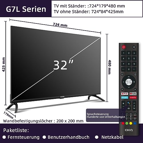 CHiQ Fernseher L32G7L,32 Zoll, 720p, Smart TV,Android11,HDR,WiFi,Bluetooth,Google Assistant,Chromecast,Netflix,Prime Video,YouTube,Triple Tuner(DVB-T2/T/C/S2),HDMI/USB,Dolby Audio, Schwarz – Bild 4