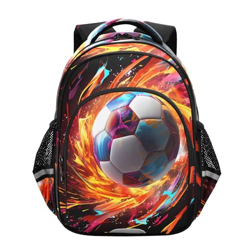 ALAZA Soccer Ball with Fire Small Backpacks Travel Daypack School Book Bag for Men Women Teens Kids