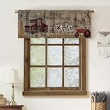 Farmhouse Rustic Kitchen Valance Curtain,Vintage Country Farm Cabin Cow Barn Buffalo Checked Windmill Print Window Treatment Valance Rod Pocket Short Curtain for Living Room Cafe Office 54x18inch