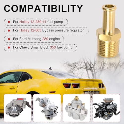 Image of 65380 Fuel Hose Fittings for Holley 12-289-11 and 350 SBC Fuel Pump for Holley 12-803 Bypass Pressure Regulator for Ford Mustang 289 3 /8 Inch NPT to 3 /8 Inch Barb