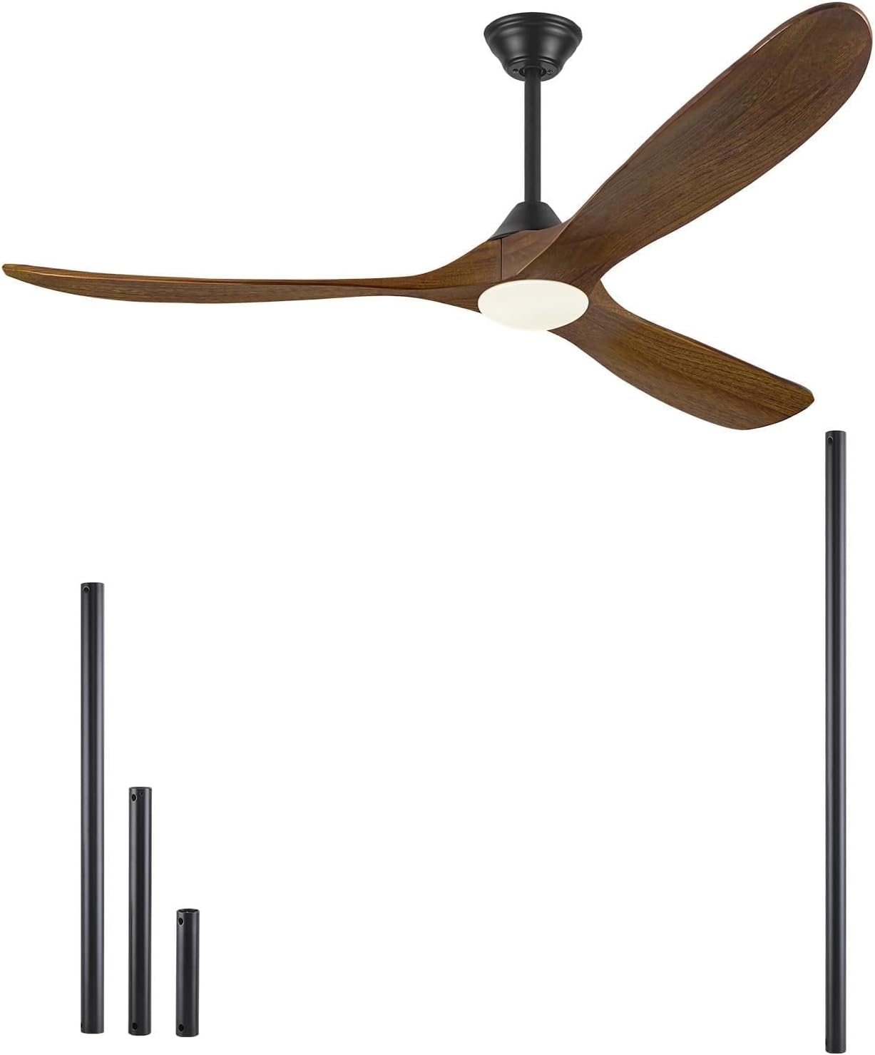 Savey'Sley 70 Inch Outdoor Ceiling Fan with Light and Remote, 3 Propeller Walnut Wood Blades & 40 Inch Black Ceiling Fan Downrod