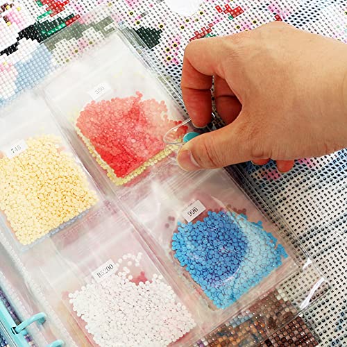 Image of esowemsn A Set of White Diamond Drawing Beads Storage Book DIY Accessories Kit Diamond Drawing Storage Book Binder with Pockets,100pcs Self-Sealing Bags Clear Loose Leaf Organizer (White)