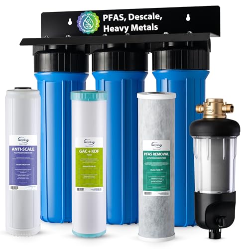 Image of iSpring Whole House Water Filter System Ultimate PFAS Scale and Heavy Metals Protection Removes Up to 99% PFOA & PFOS with SGS-Tested Media, Jumbo Spin-Down Sediment Filter Model: WGB32B-PFKDS+WSP50J