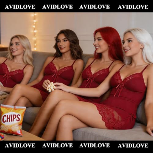 Avidlove Women Lingerie Lace Modal V Neck Sexy Chemise Nightgown Wine Red - image 6