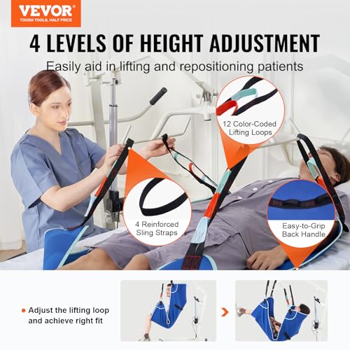 Image of VEVOR Universal Full Body Patient Lift Sling - Large, Patient Lift Medical Sling for Easy Transfer and Bathing, Polyester Patient Aid Transfer Sling for Elderly, Disabled, Bedridden, 600LBS Capacity