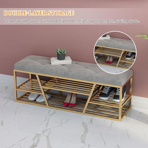 Banc à chaussures gris capitonné aux finitions soignées - 4
