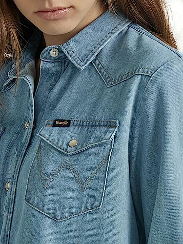 Wrangler Women's Boyfriend Denim Snap Closure Shirt3