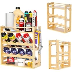Estanteria Pinturas Nisorpa Soporte para latas de pintura en aerosol, soporte de pared para botellas de spray de madera, estante de almacenamiento con 4 ganchos extraíbles para cobertizo de herramientas, garaje, banco de