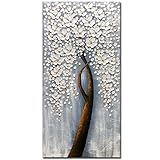Yotree Paintings, 24x48 Inch White Flowers Painting Oil Hand Painting 3D Hand-Painted On Canvas Lucy...