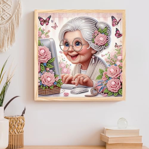 Image of AiYuanzsh 5D Special Shape Diamond Art Kits for Beginners, Lovely Grandma Diamond Art Painting Kits for Adults, Crystal Rhinestones Diamond Art Painting for Home Wall Decoration Gift 12x12 inch