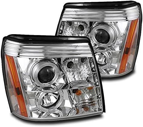 Dual Halo LED Projector Headlights Headlamps Chrome For 2002-2006 Cadillac Escalade